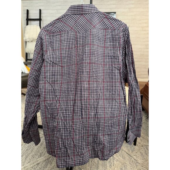 Banana Republic Western Pearl Snap Black Red Checkered Shirt Mens Size L - Picture 2 of 7